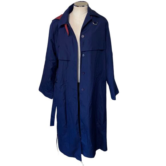 Vintage Investment Hooded Belted Trenchcoat Blue and Red Women's Size 10 - Picture 2 of 16